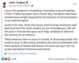 Trudeau is digusted with protestors